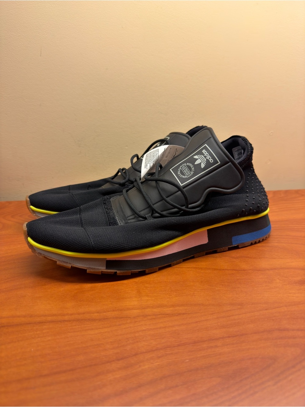 adidas Men’s Black Sneakers with Yellow, Pink & Blue Accents